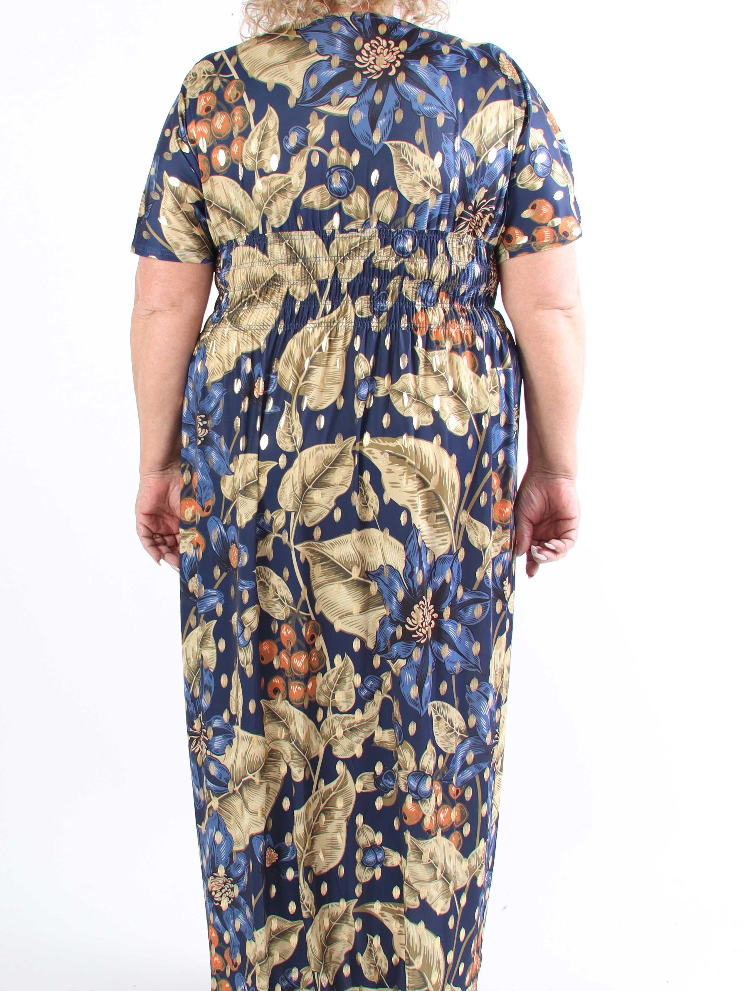 Pams Berry - Lang plus size elastisk kjole med smock i livet